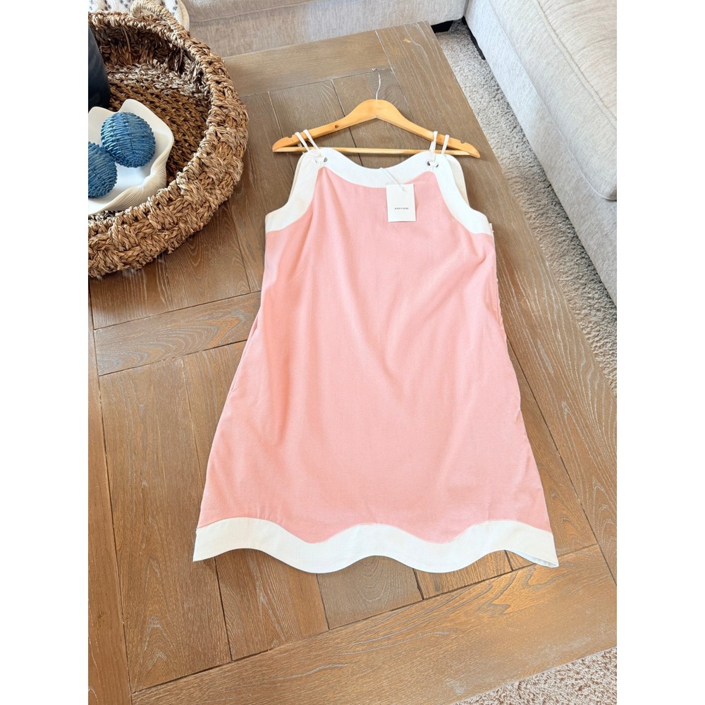 Aureum‎ Scalloped Mini Shift Dress Women Pink White Small